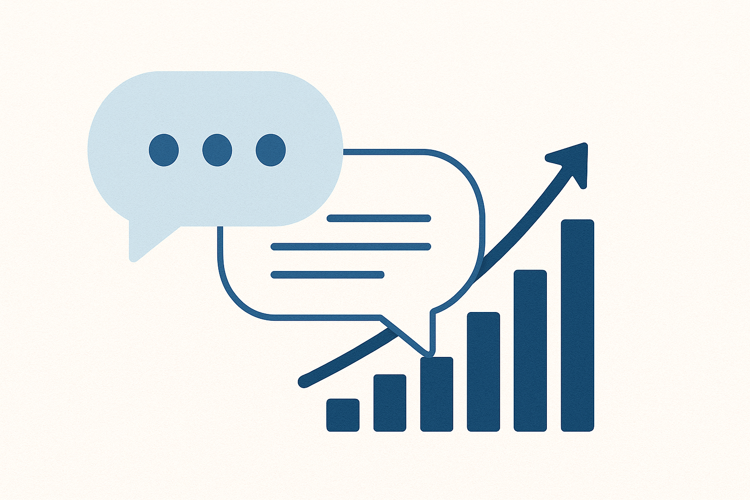 Ilustração de balões de chat e um gráfico de crescimento.